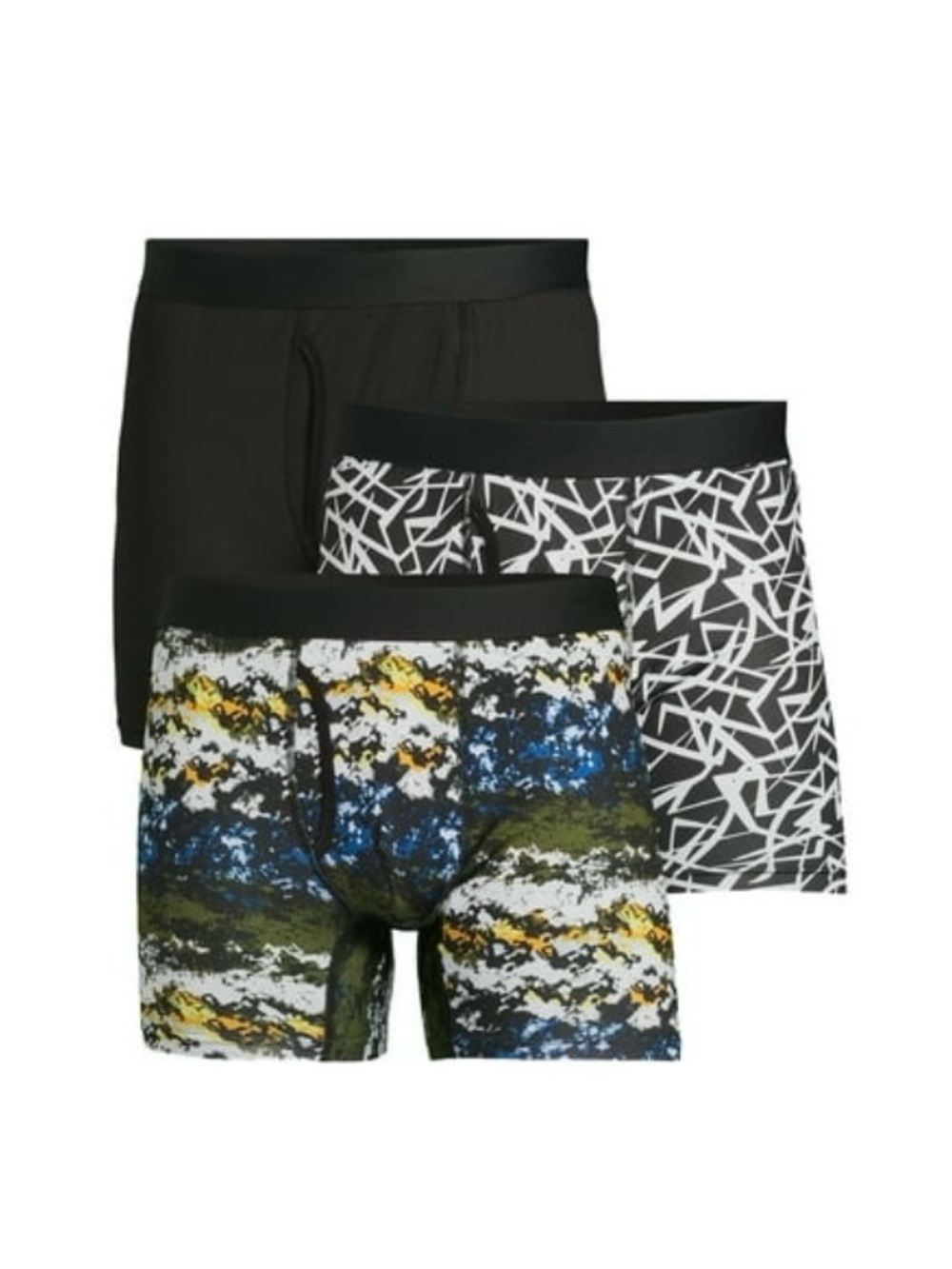 No Boundaries 3-Pack Boxer Briefs - Black, Black/White Geo, Multicolor Print